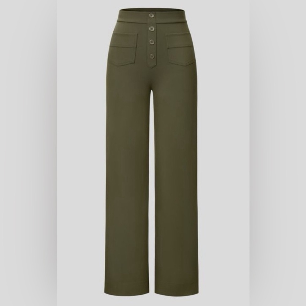 Halara High Waisted Button Multiple Pockets Straight Leg Casual Pants NEW/NWT💚 - Picture 7 of 10